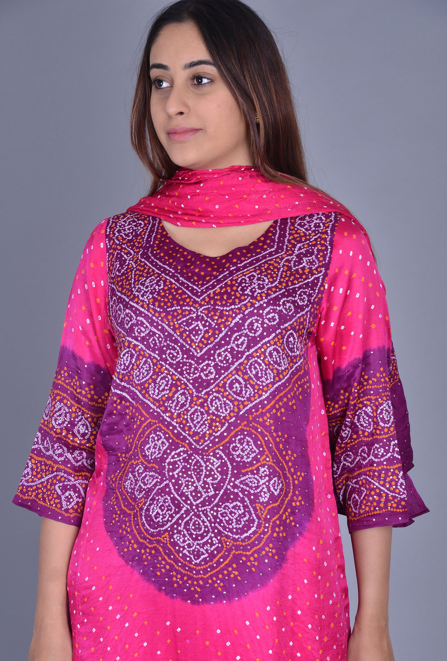 Pink, Purple Gaji Silk Abha Ensemble