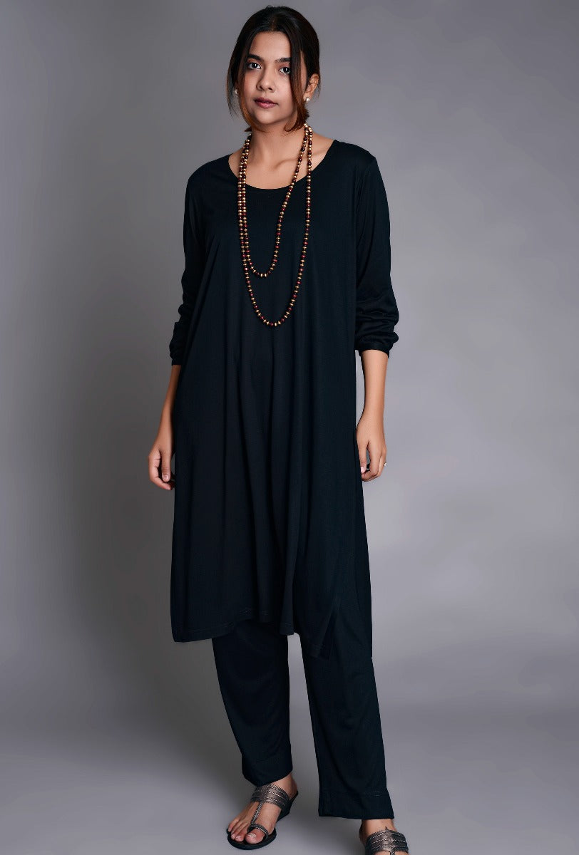 Black Knit Tunic Pants Ensemble