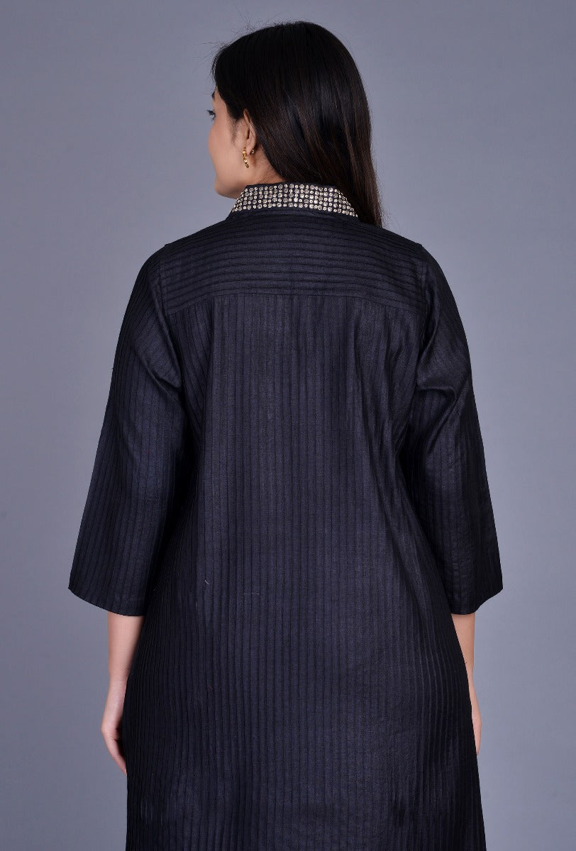 Black Tassar Silk Pintuck Ensemble