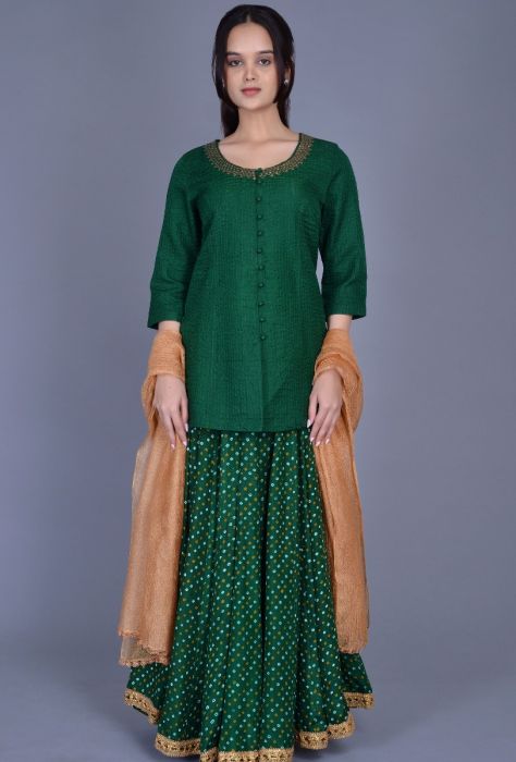 Silk Bandhani Skirt with Boriya Blouse