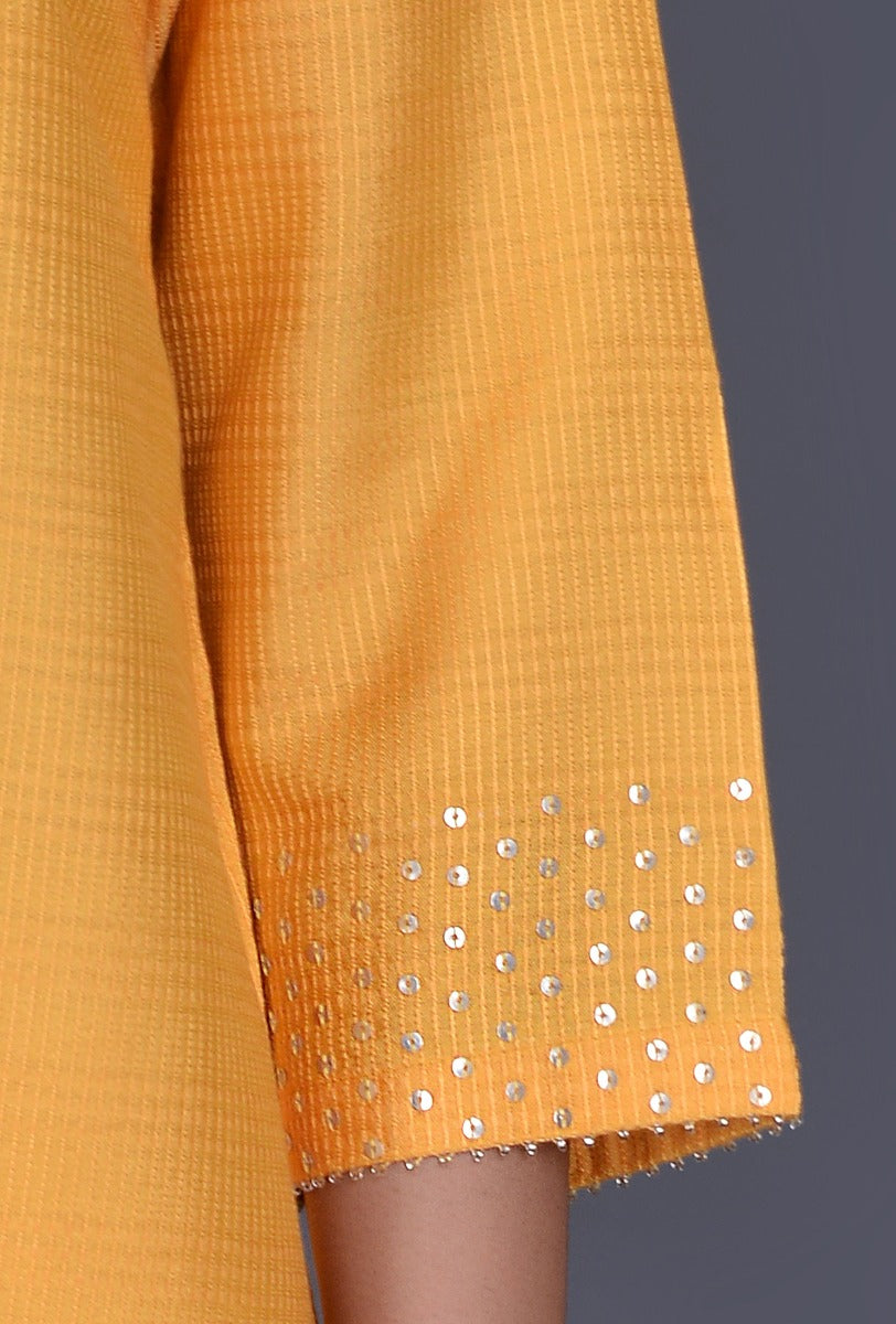 Yellow Silk Kurta with Sequins