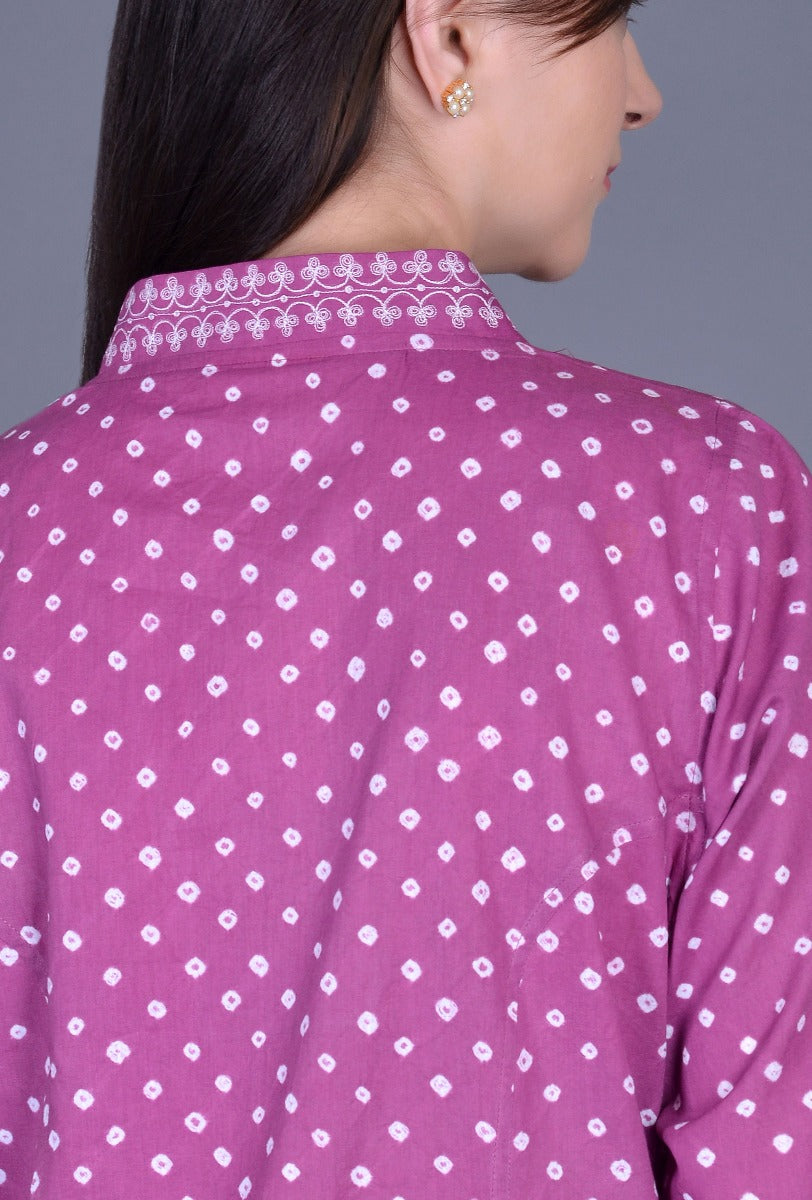 Plum Cotton Bandhani Kurti