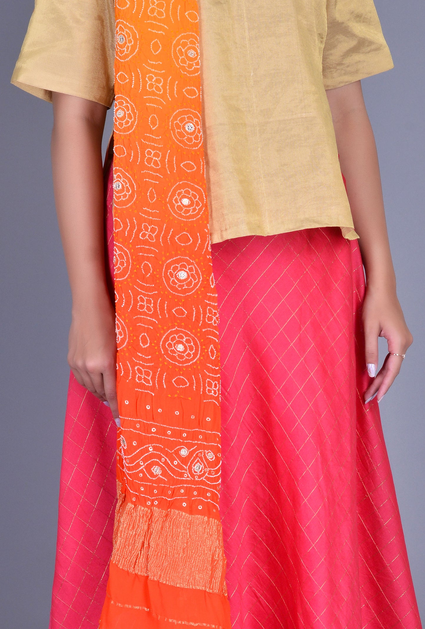 Yellow Orange Georgette Bandhani Dupatta