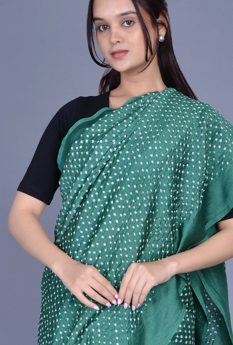 Green Chanderi Bandhani Saree