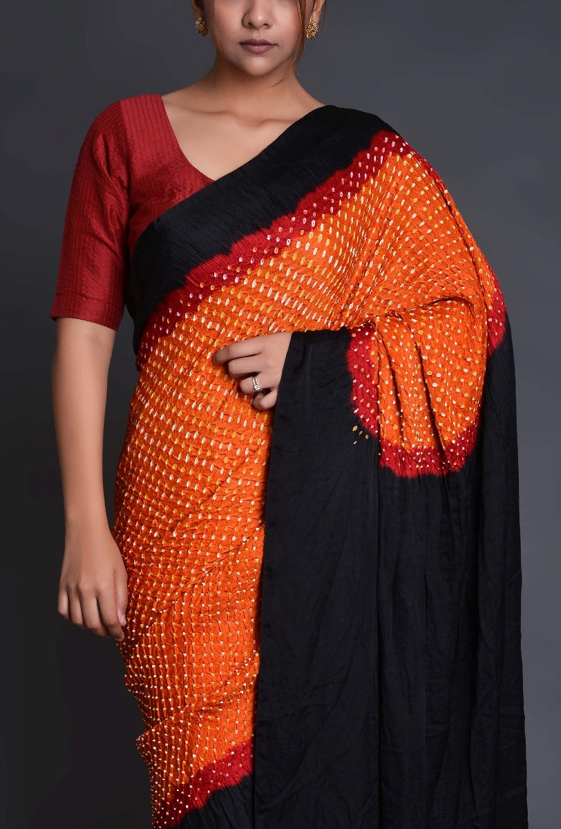 Mustard Gaji Silk Bandhani Saree