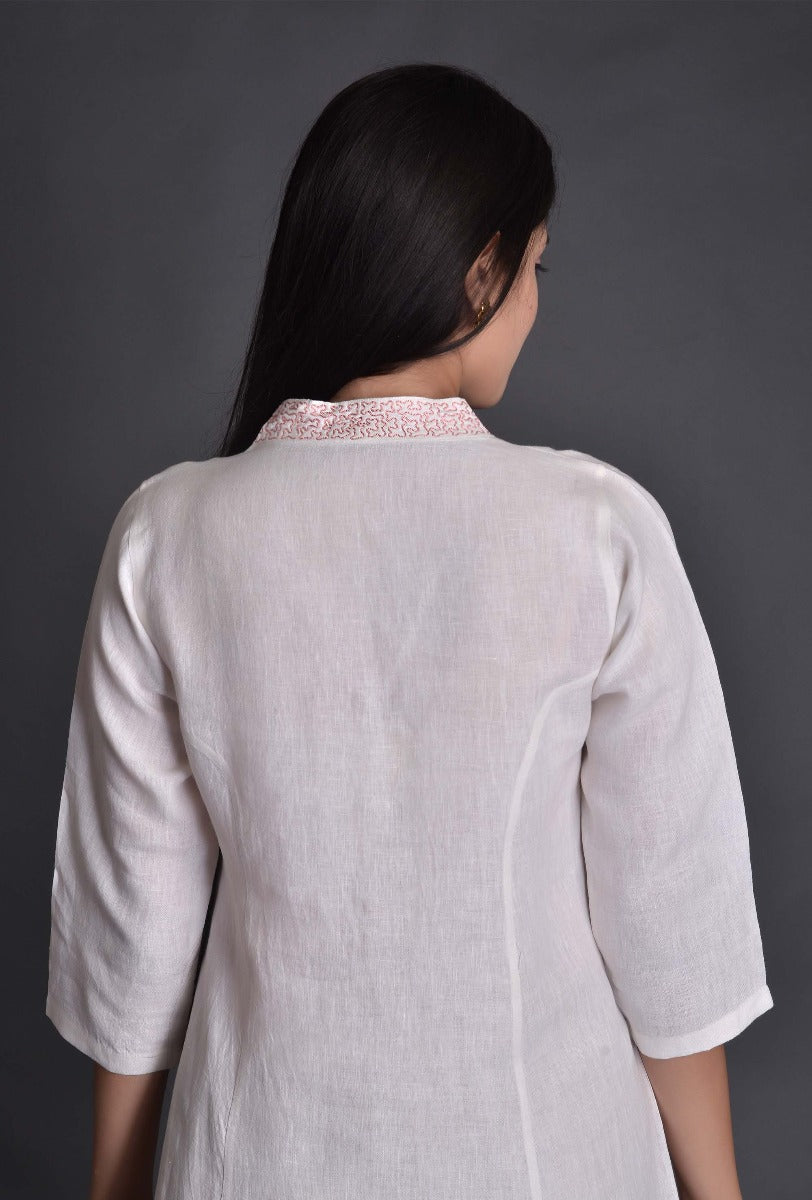 Pink-Offwhite Linen Kurta