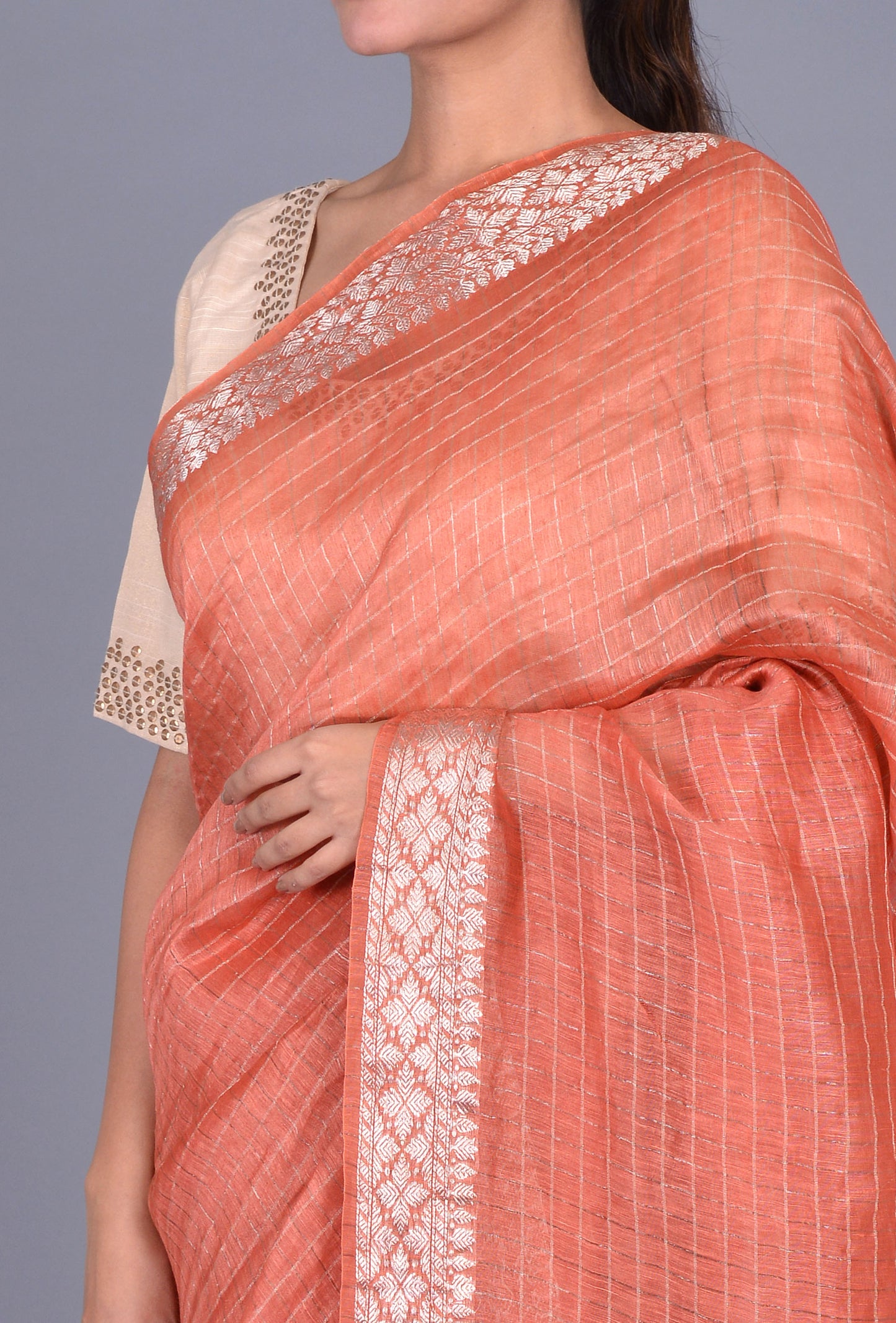 Coral Linen Saree