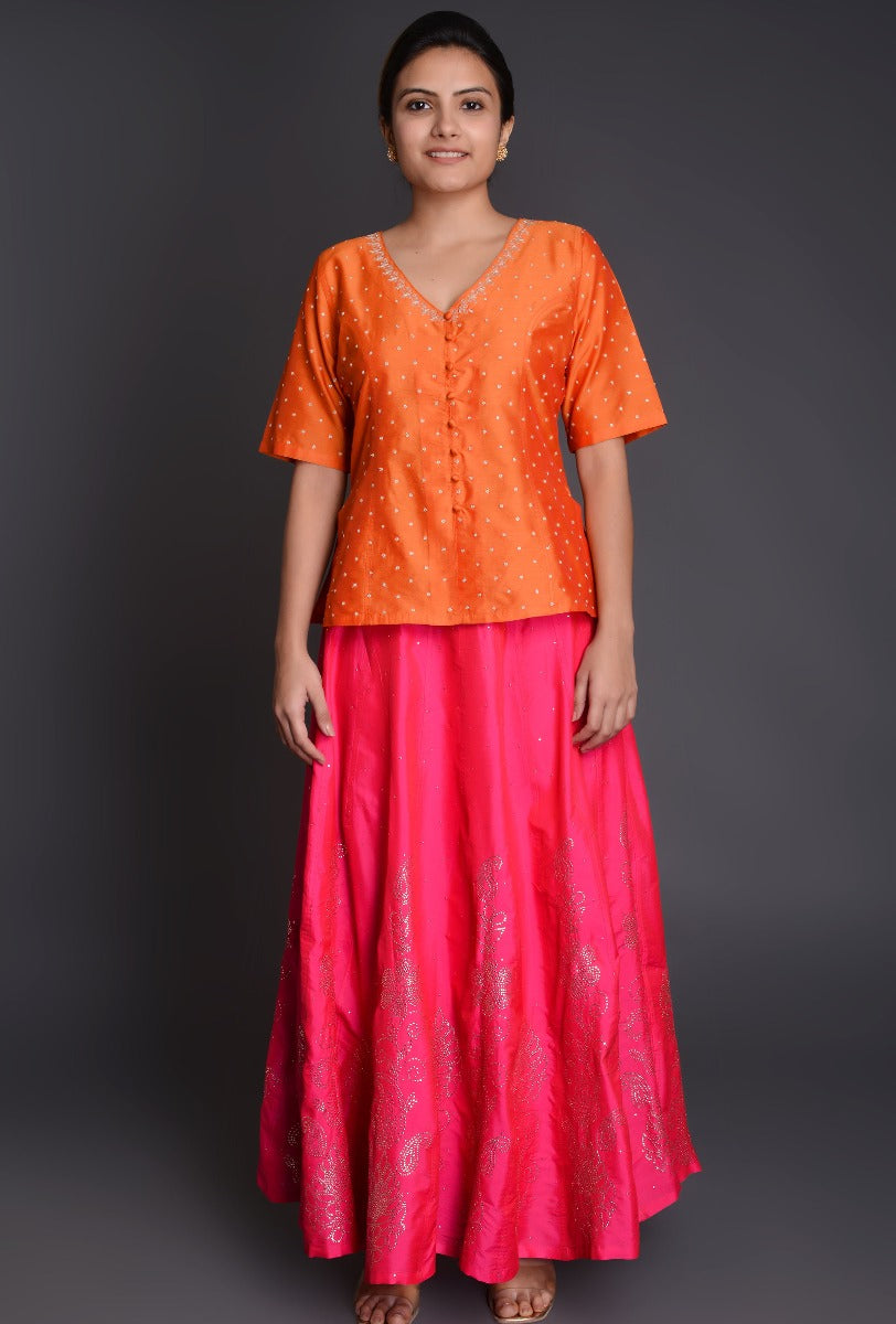 Pink Silk Mookesh Skirt