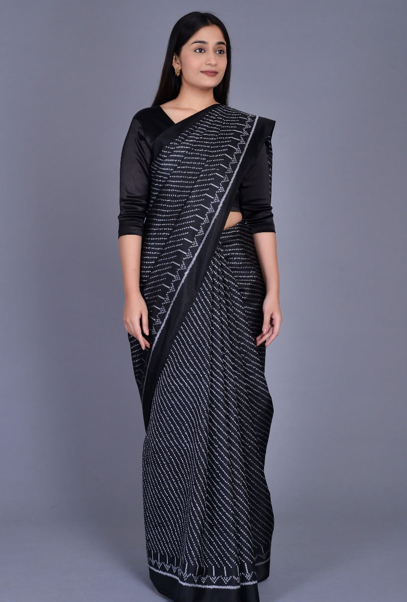 Black White Silk Patola Saree