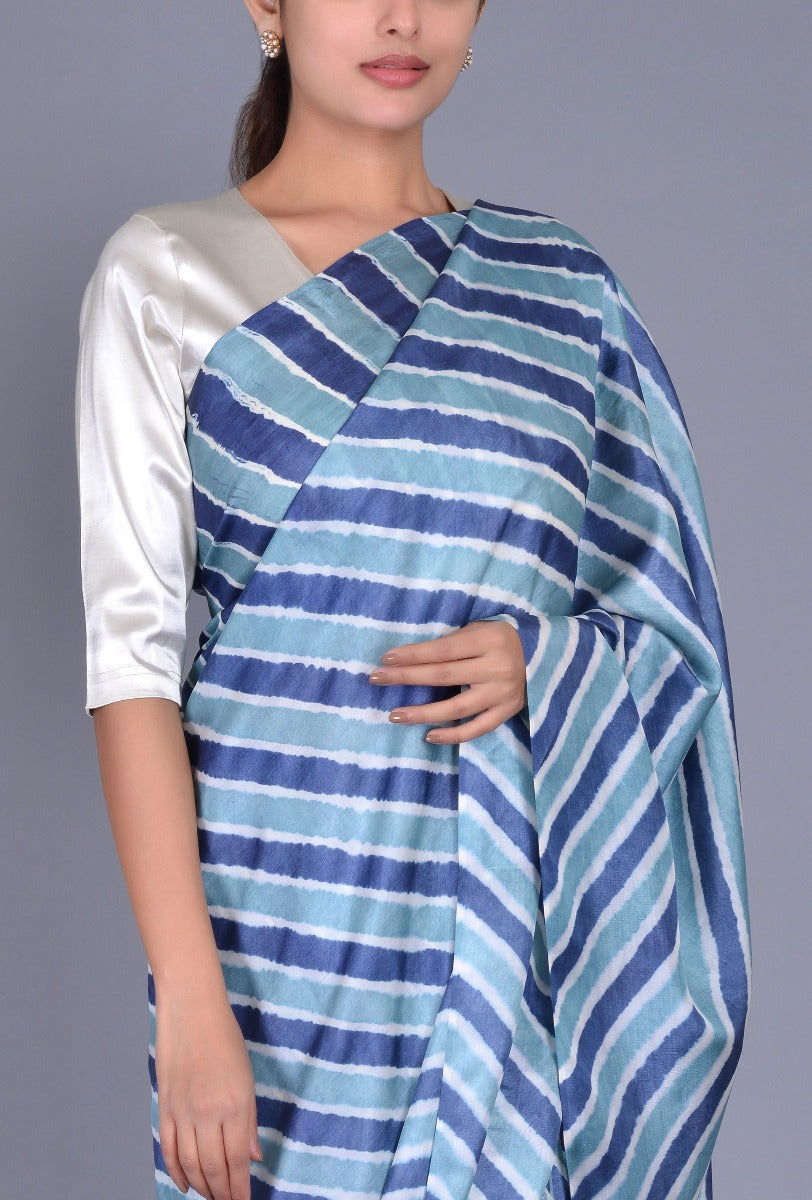 Blue Tussar Leheriya Saree