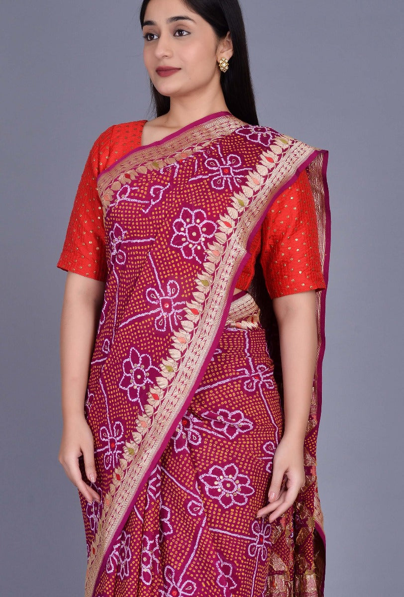Purple Georgette Bandhani Saree