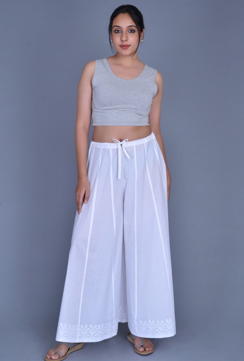 White Applique Palazzos