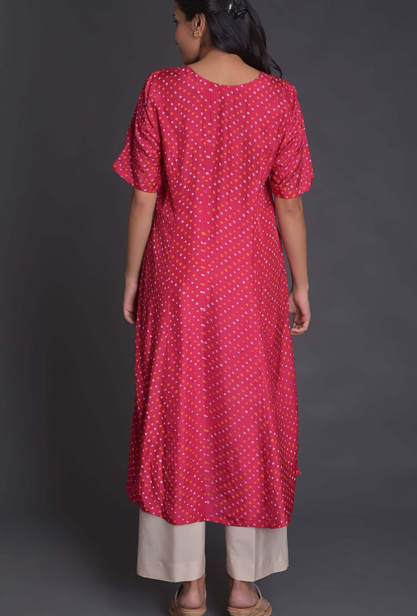 Silk Bandhani V Neck Kurta