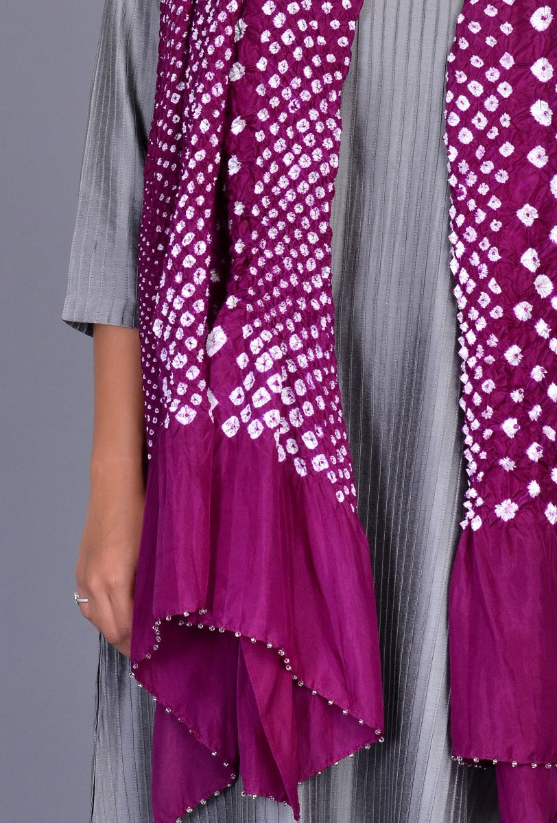 Purple Silk Bandhani Dupatta