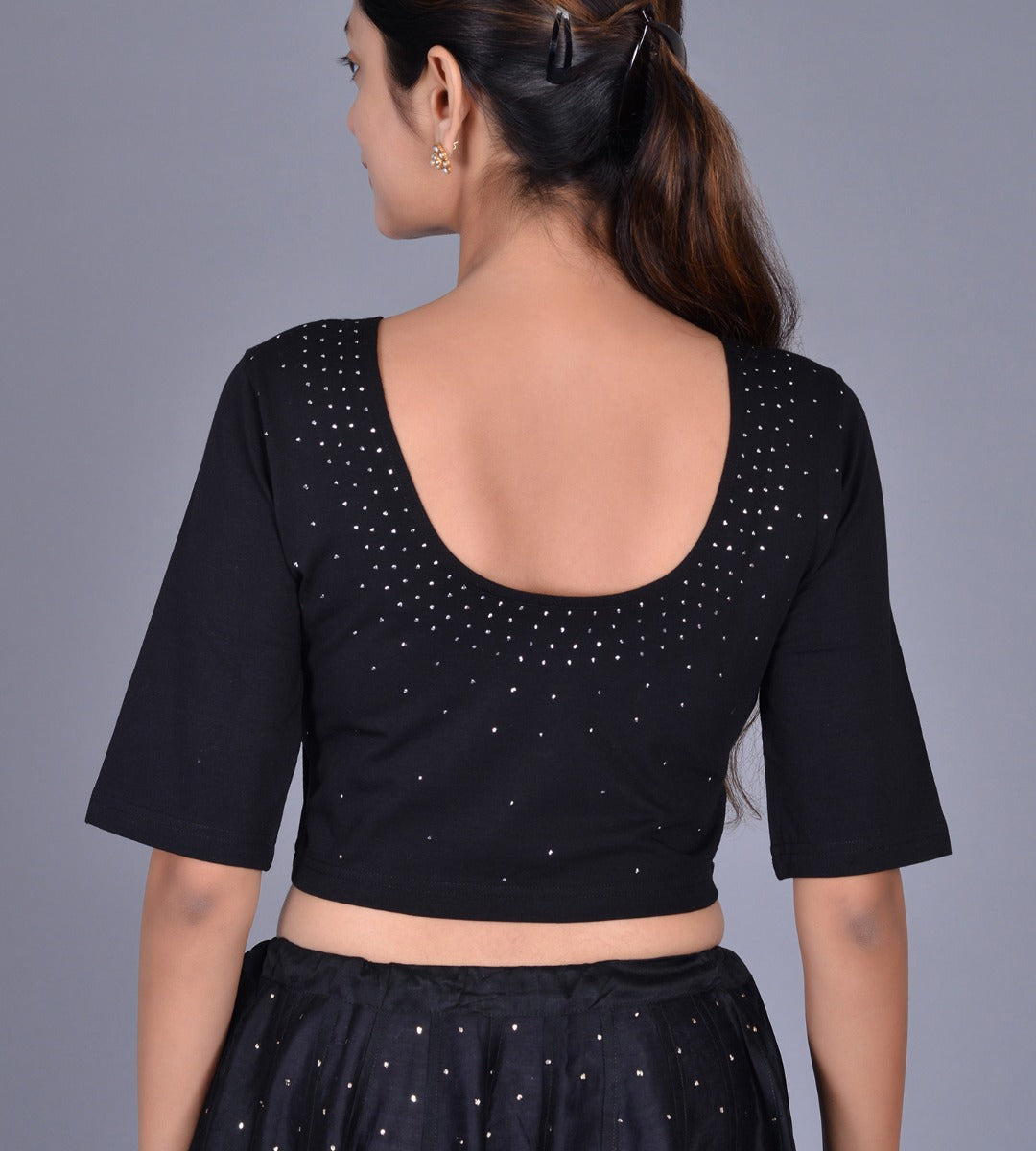 Black Knit Elbow Sleeve Badla Choli