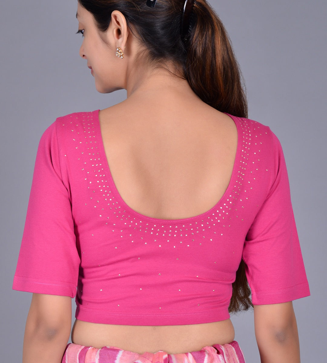 Knit Elbow Sleeve Badla Choli