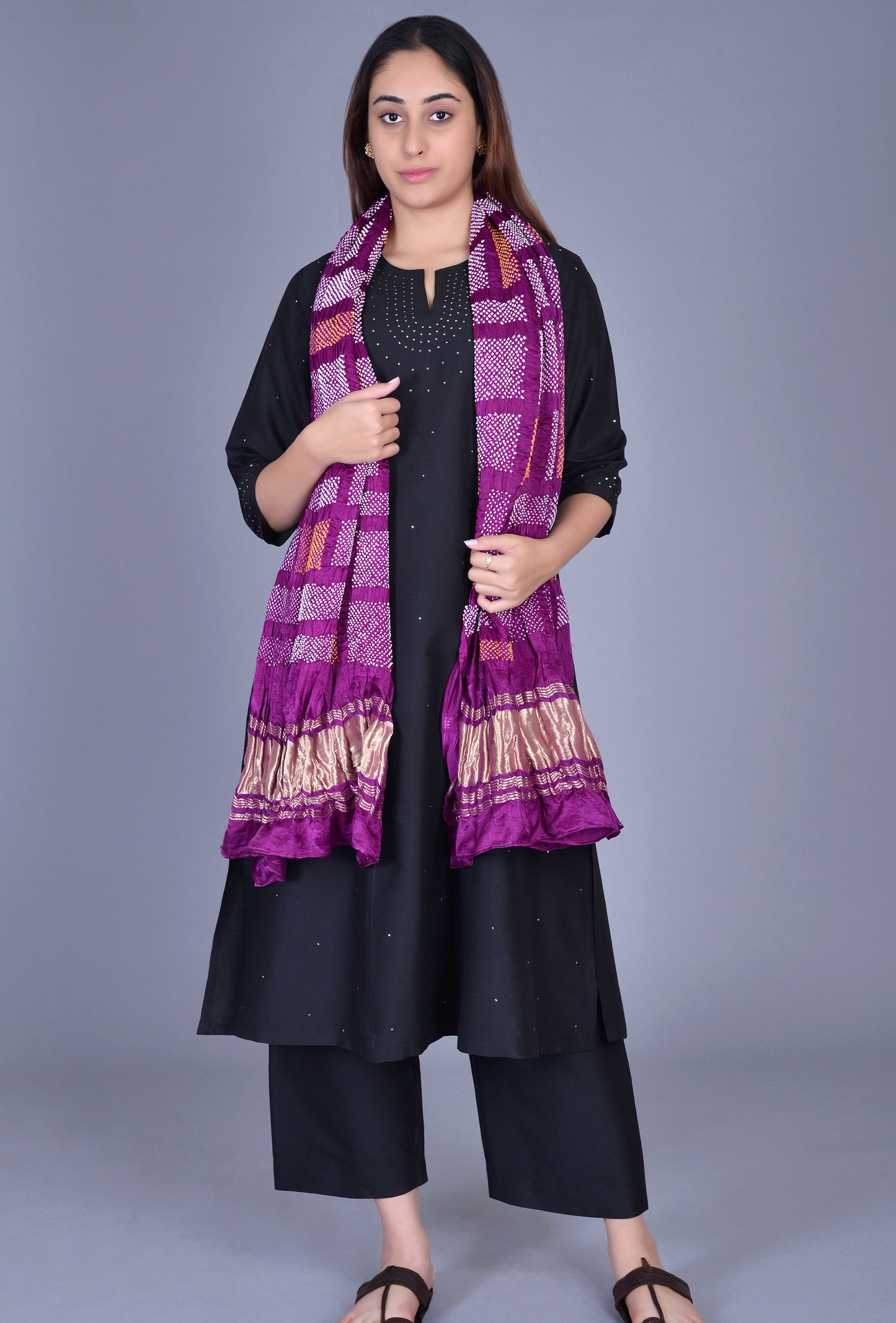 Purple Silk Bandhani Dupatta