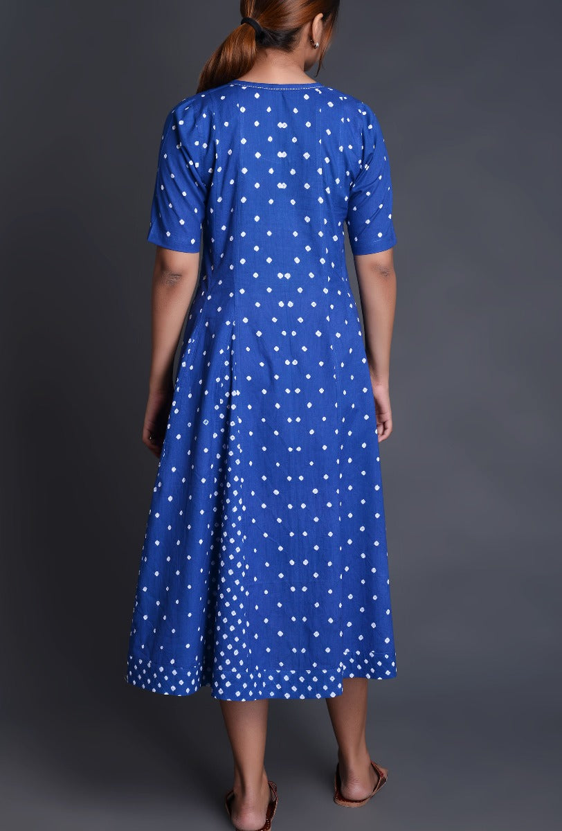 Blue Cotton Bandhani Kali Dress