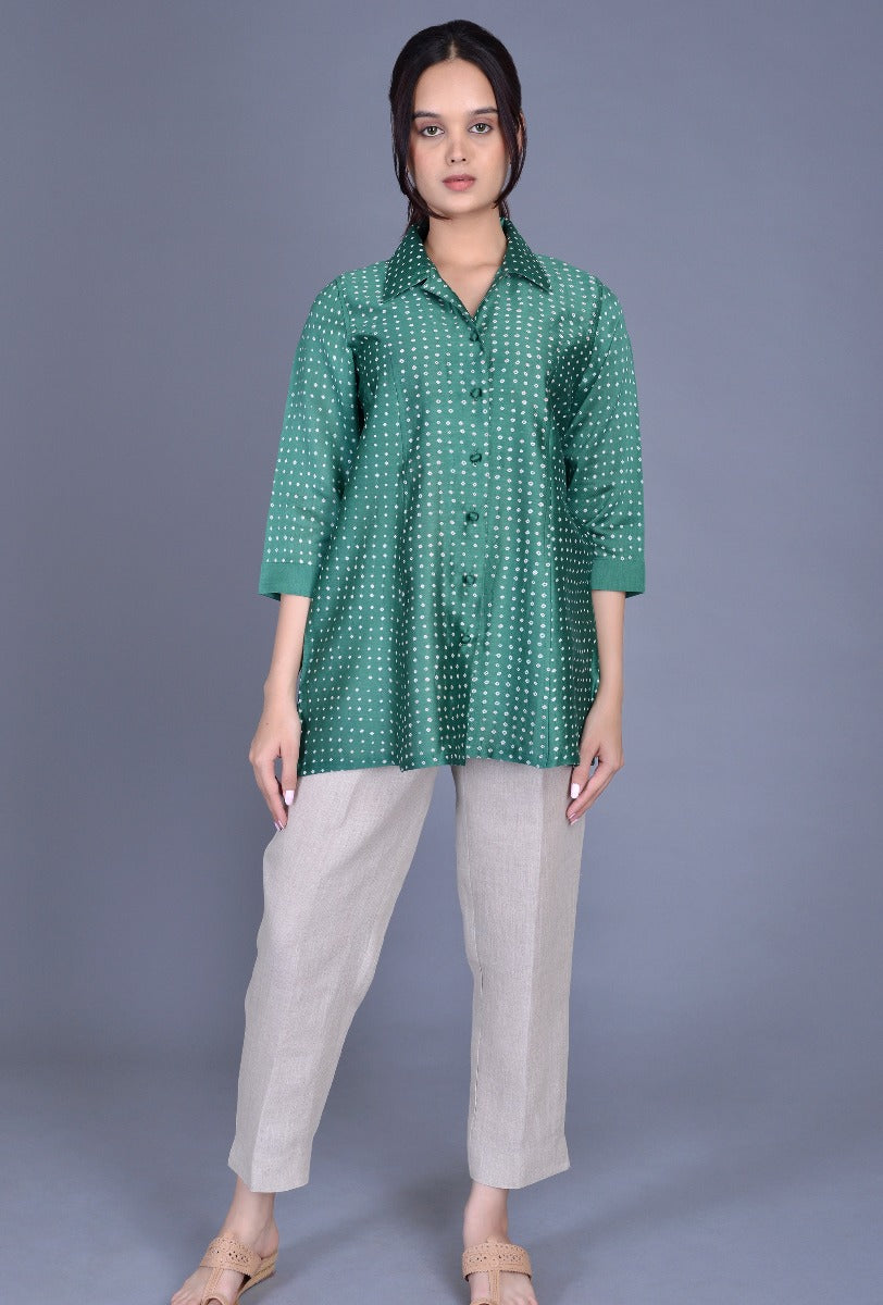Green Chanderi Bandhani Shirt