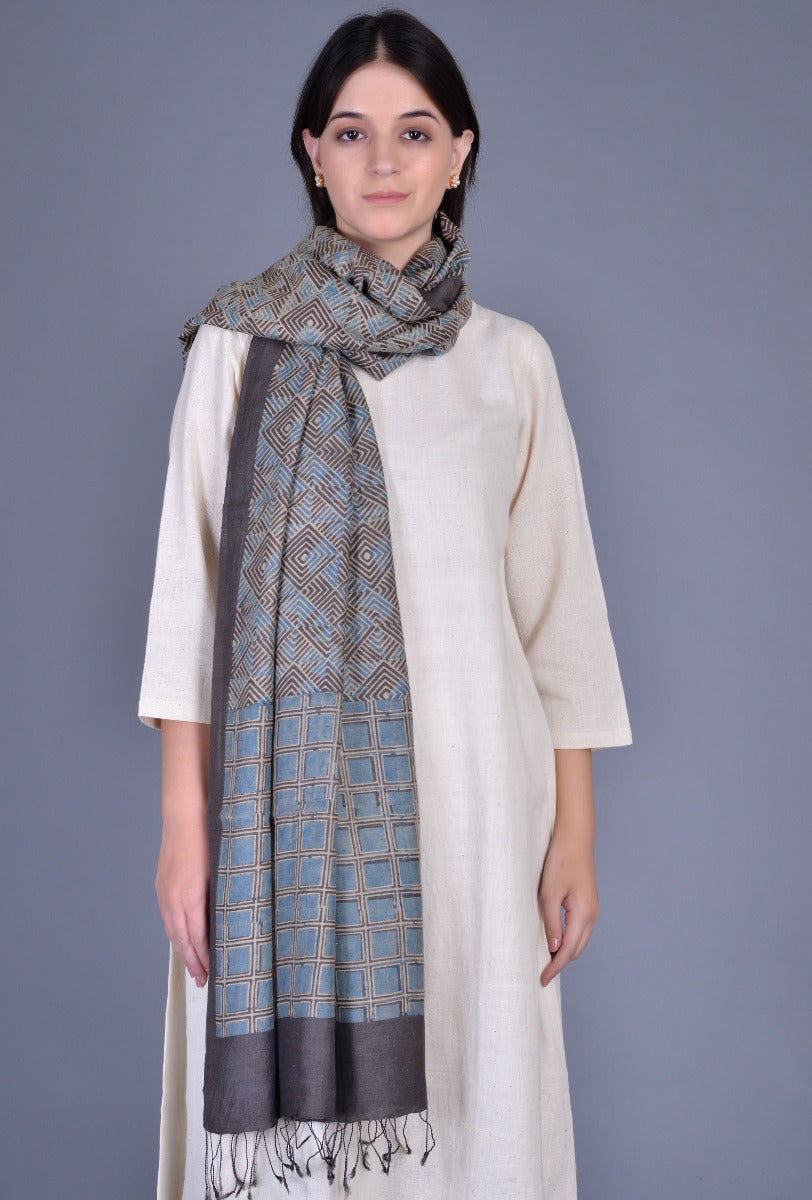 Indigo Grey Tussar Dupatta