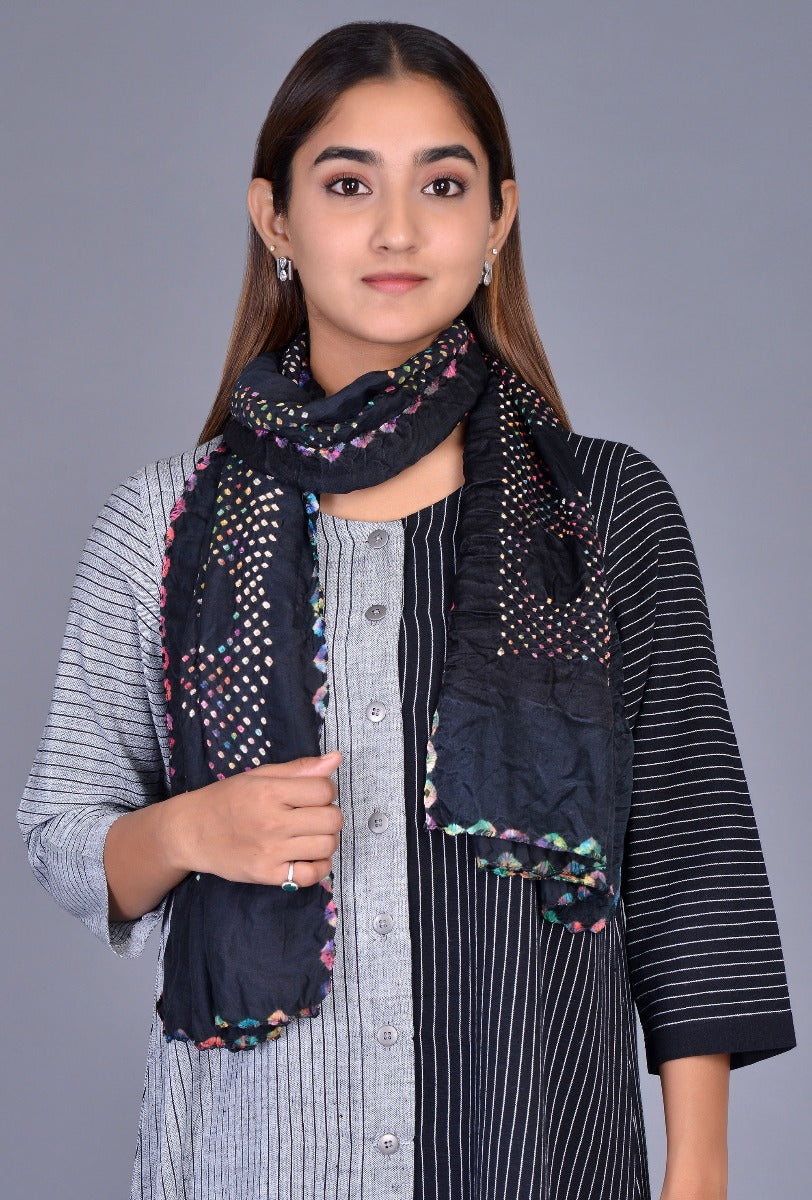Black Gaji Silk Bandhani Stole