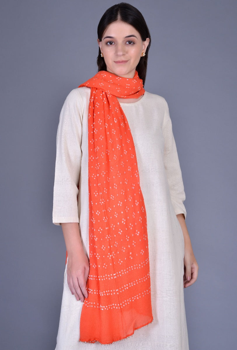Orange Chiffon Bandhani Dupatta