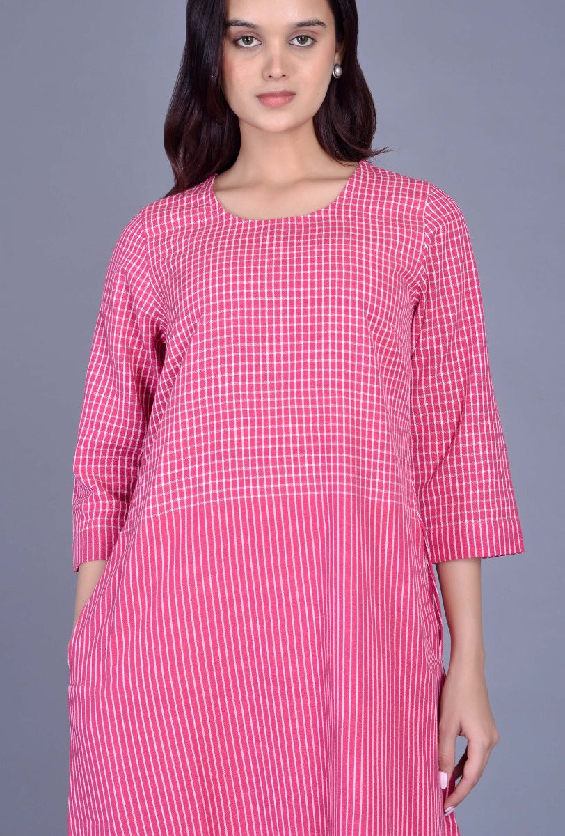 Pink Striped Checks Bhujodi Dress