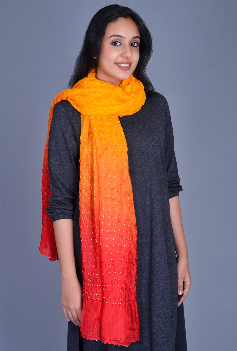 Yellow, Red Silk Dupatta