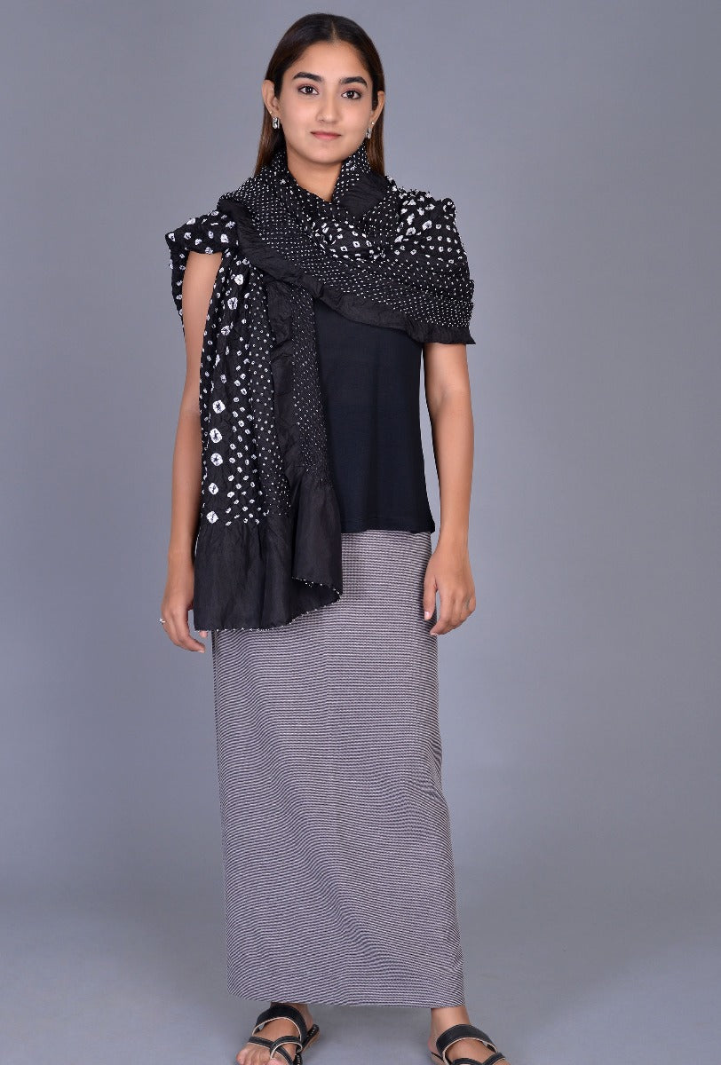 Black Silk Bandhani Dupatta