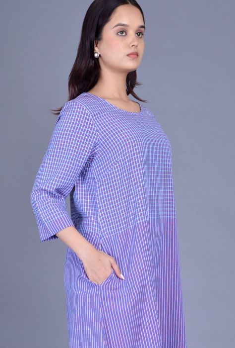 Purple Striped Checks Bhujodi Dress