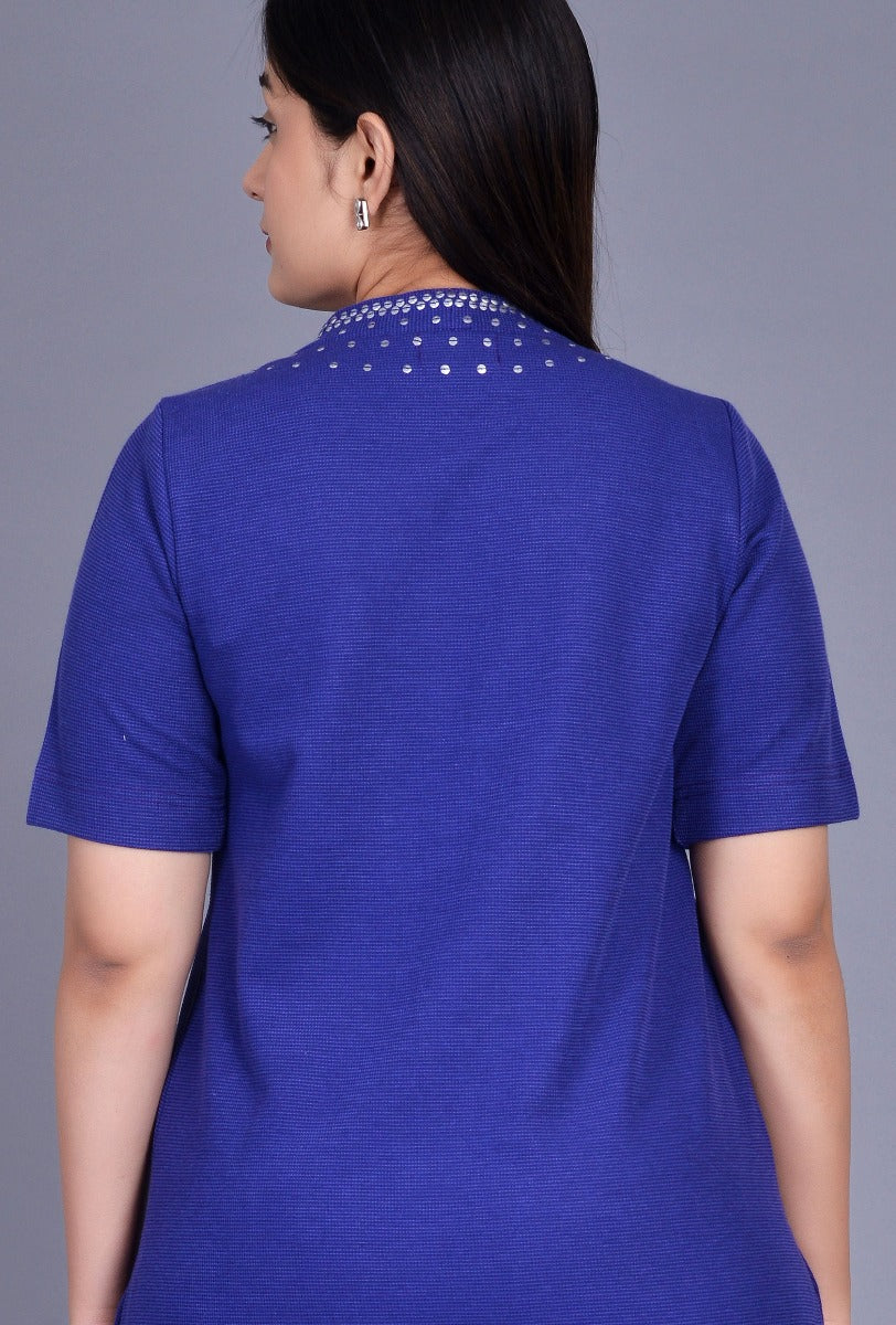 Knit Raised Neck Sequin Kurta