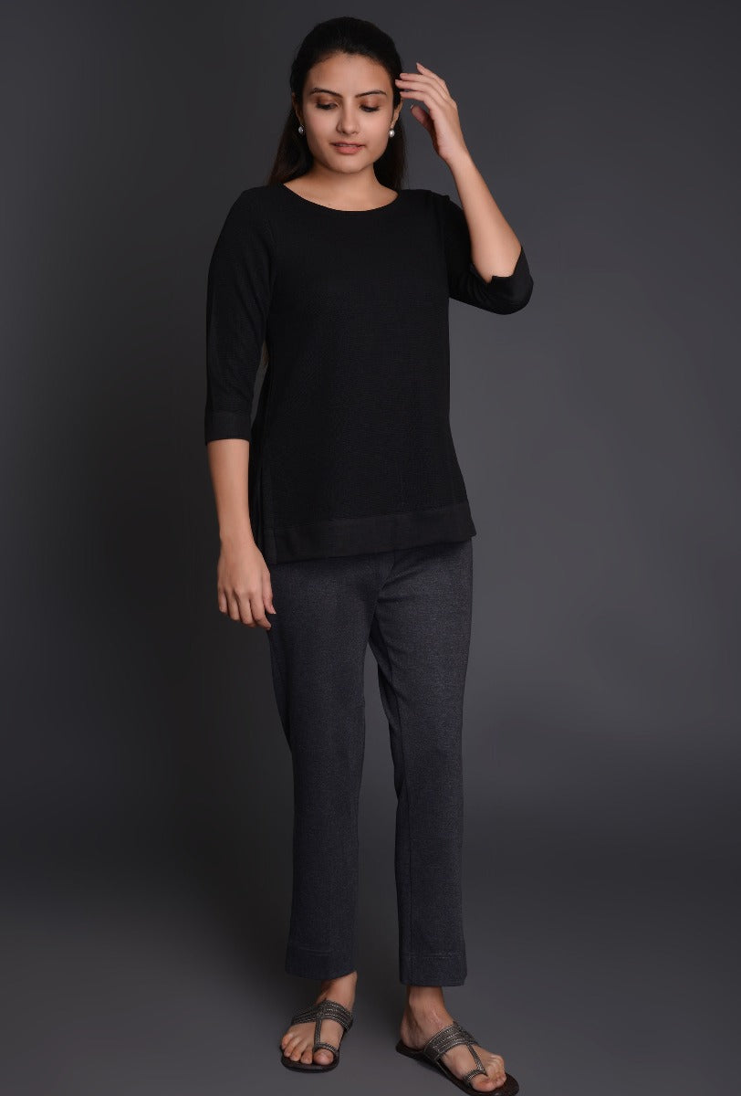 Black Knit Round Neck Tee