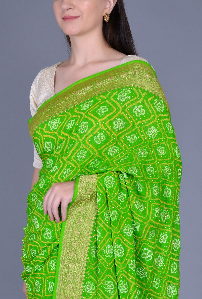 Green Bandhani Saree