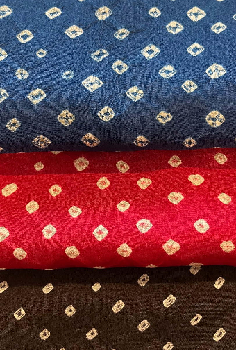 Silk Bandhani Stand Collar Ensemble