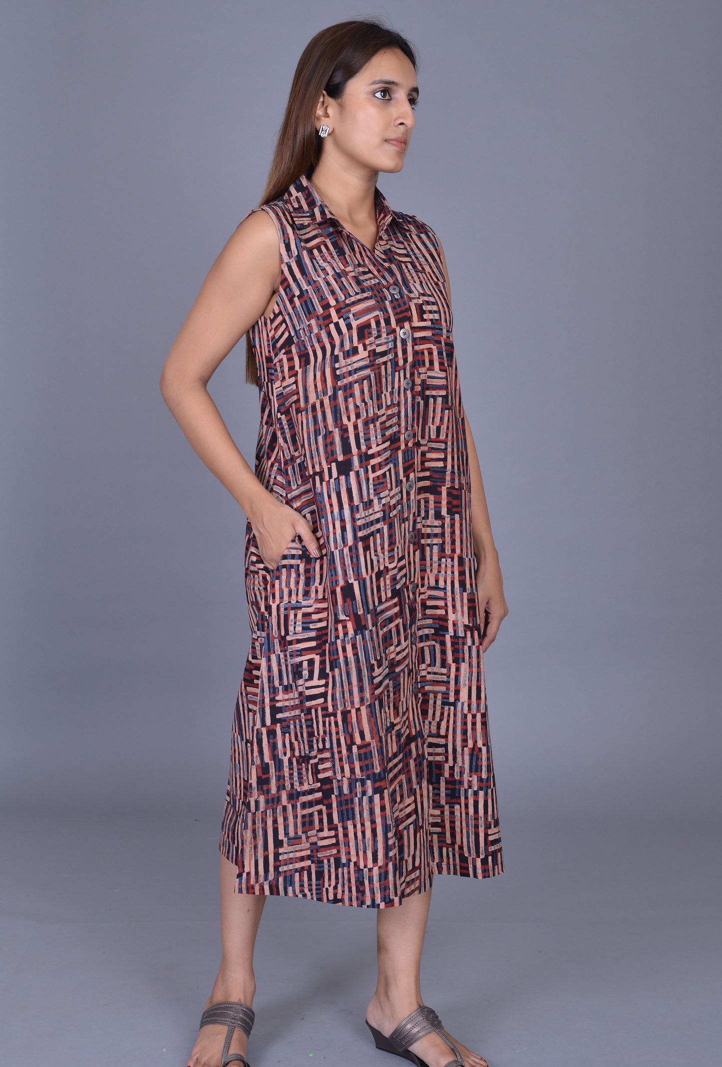 Front Open Block Print Dress