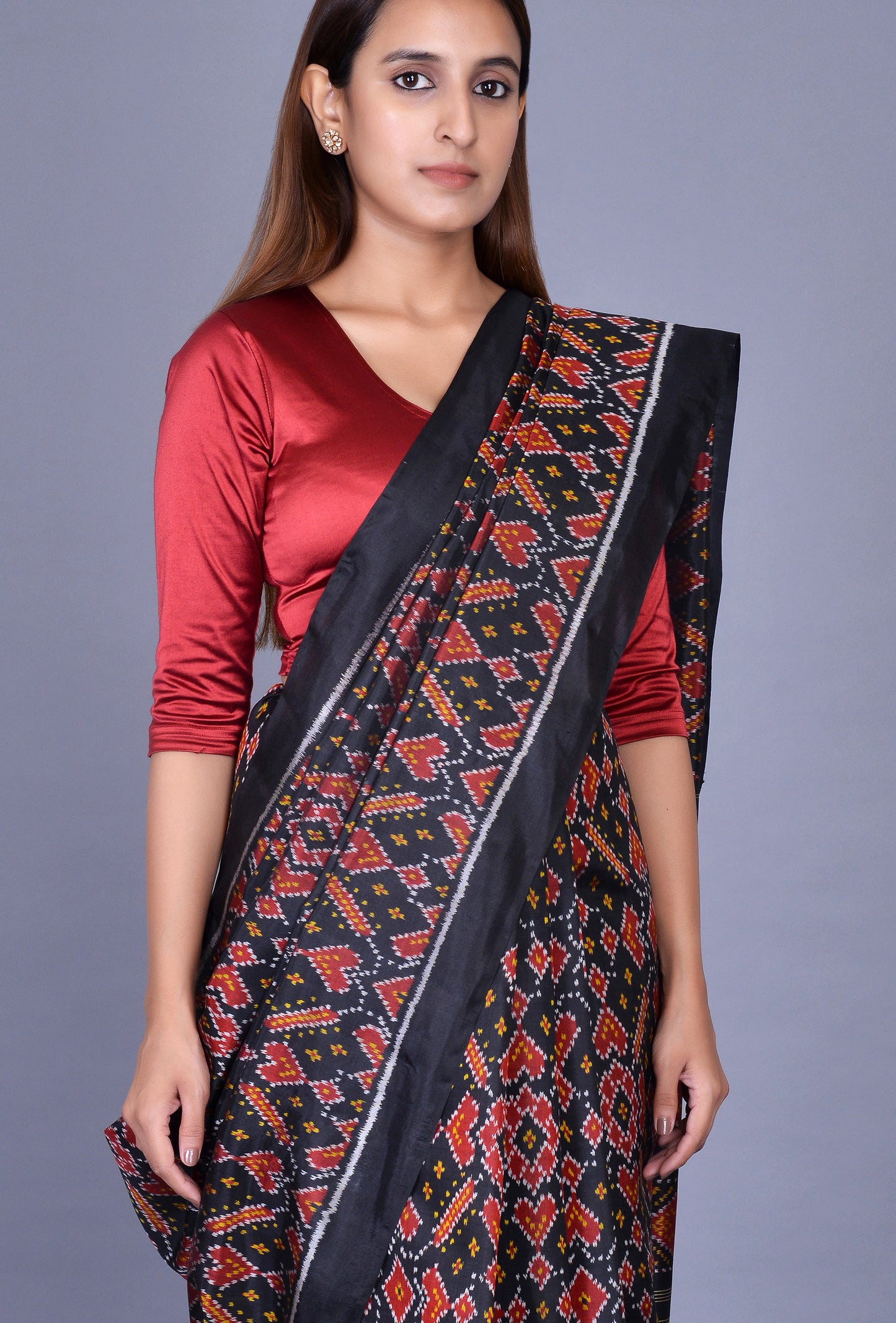 Black, Maroon Silk Patola Saree