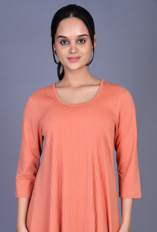 Coral Knit Pintucks Choga Dress