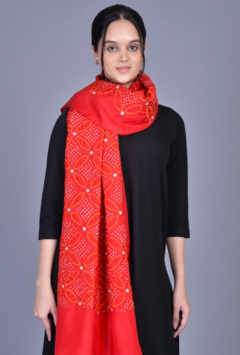 Red Silk Kharek Bandhani Dupatta
