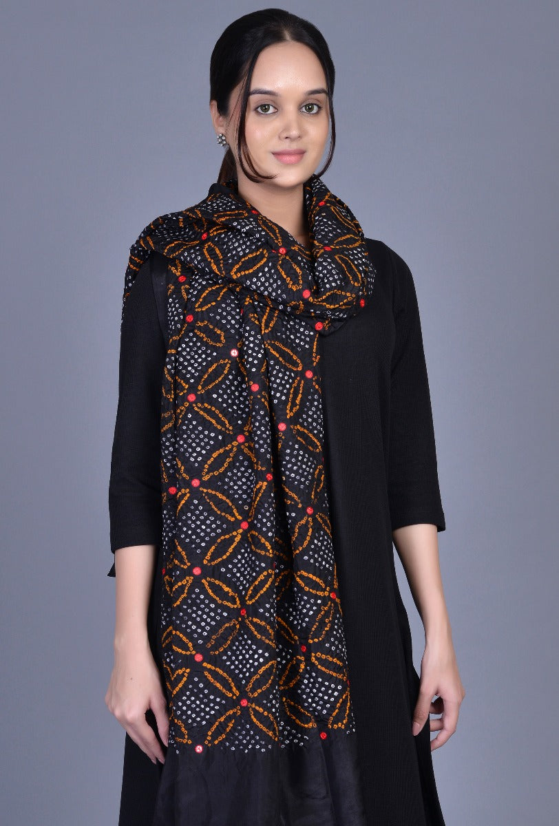 Black Silk Kharek Bandhani Dupatta