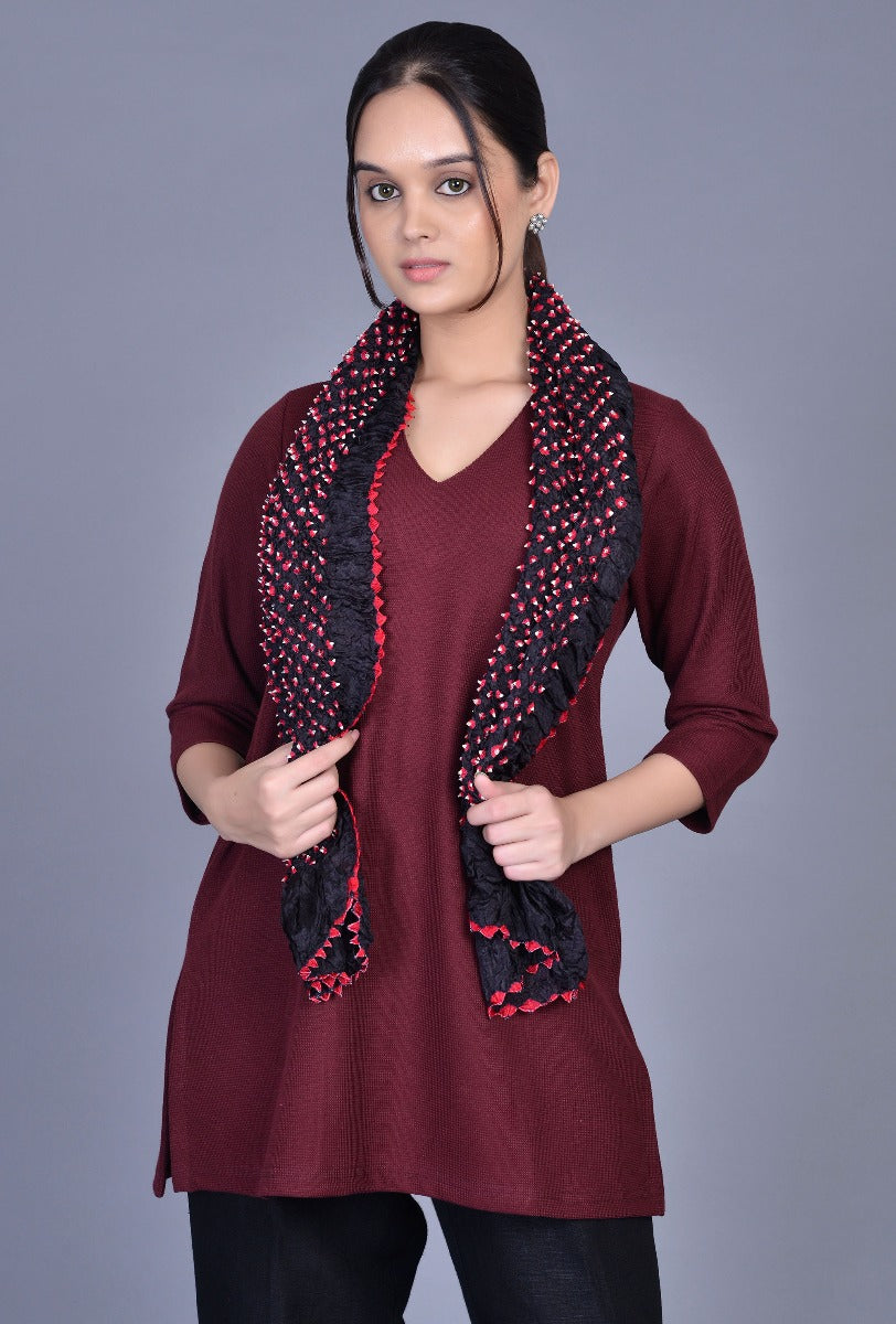 Burgundy Knit Raised Neck Kurti
