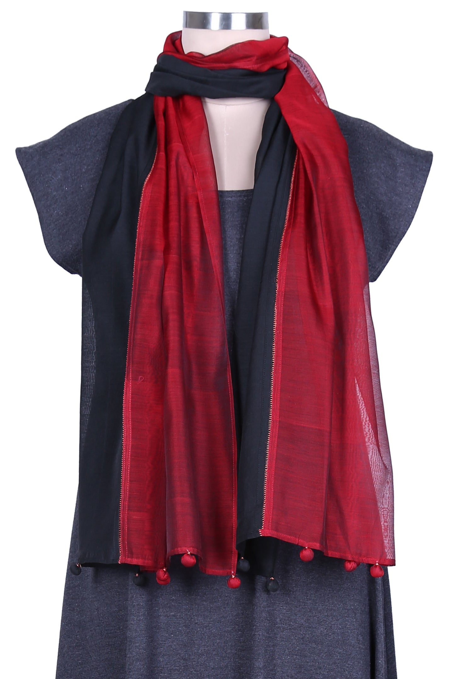 Black - Maroon Silk Chanderi Stole