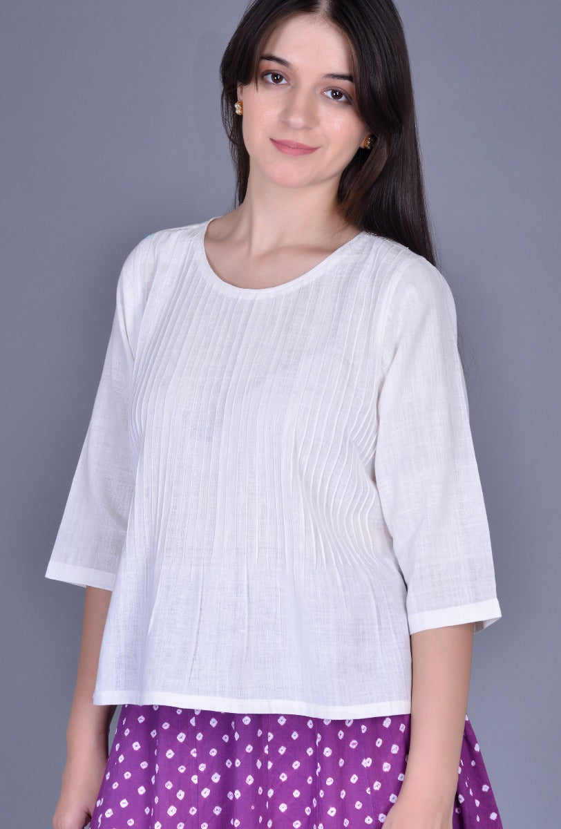 Offwhite Pintucks Blouse