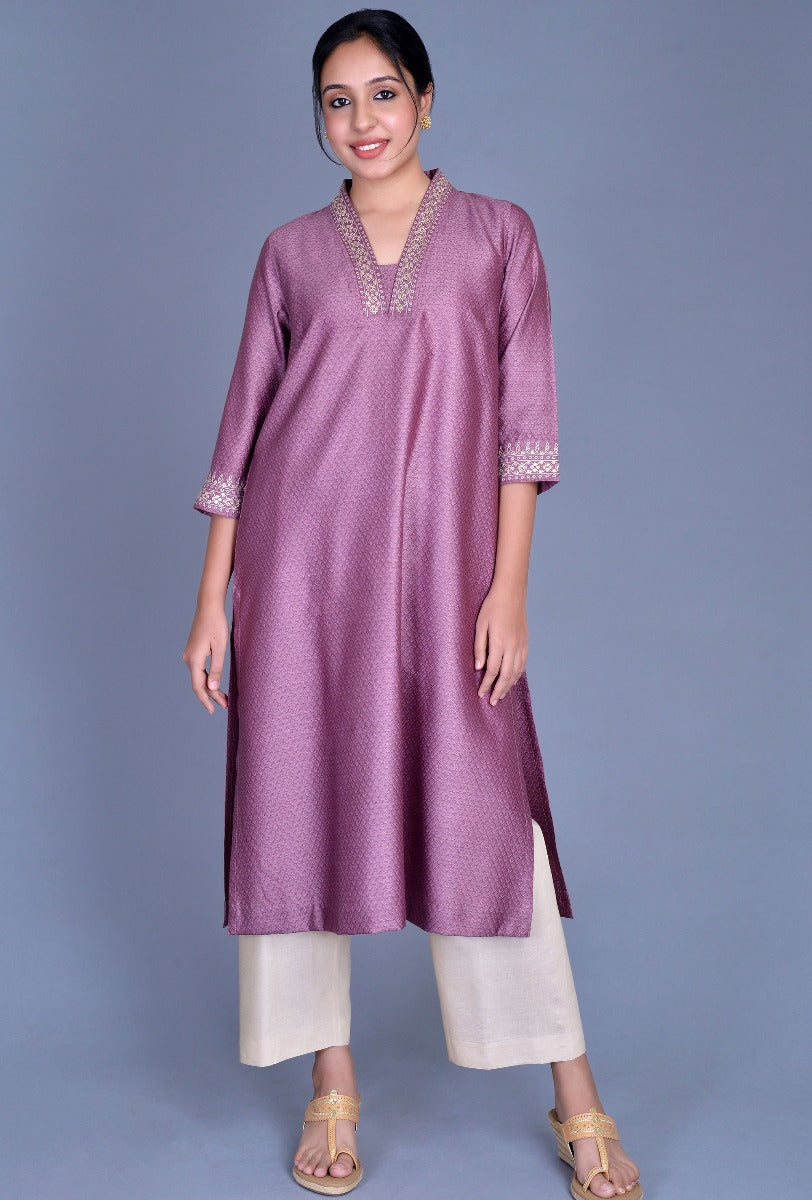 Silk V Neck Kurta
