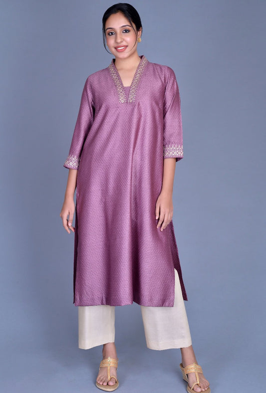 Silk V Neck Kurta