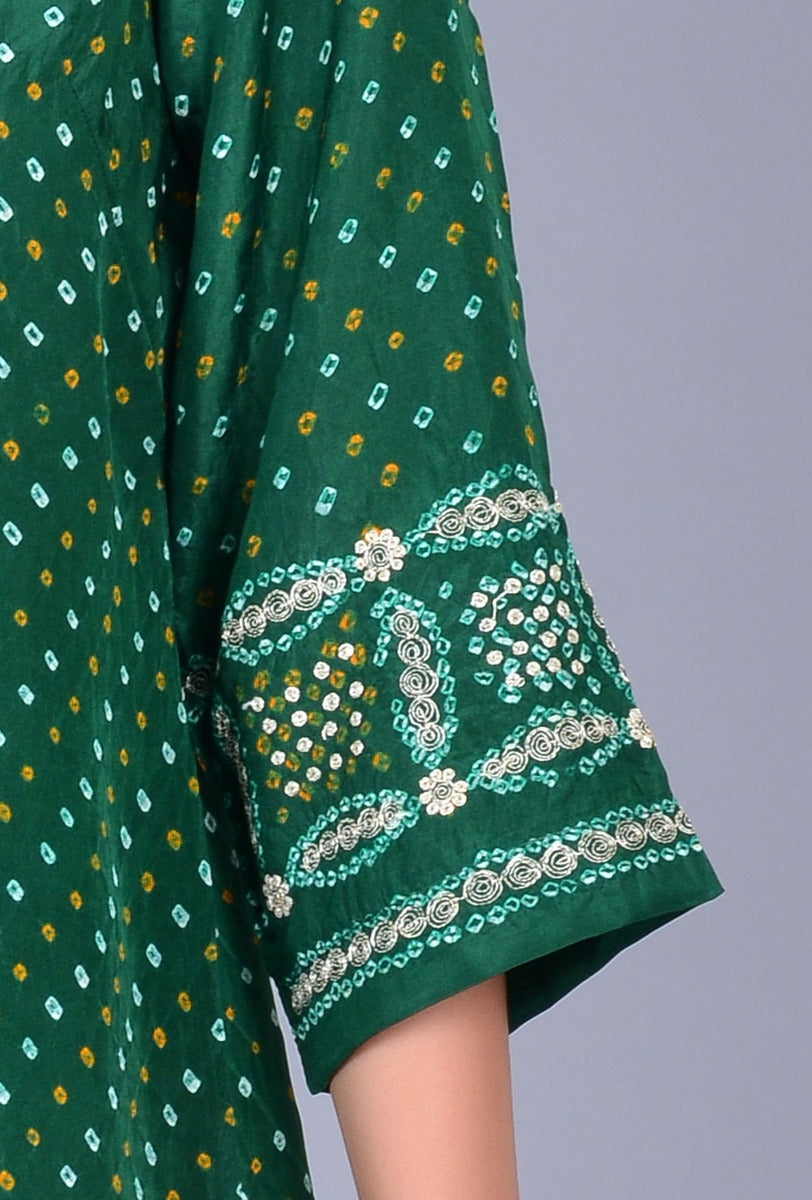 Stand Collar Silk Bandhani Ensemble