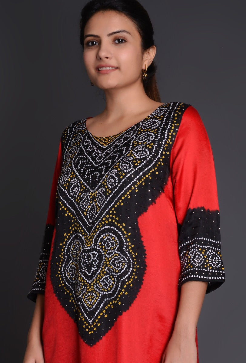 Red-Black Gaji Silk Bandhani Ensemble