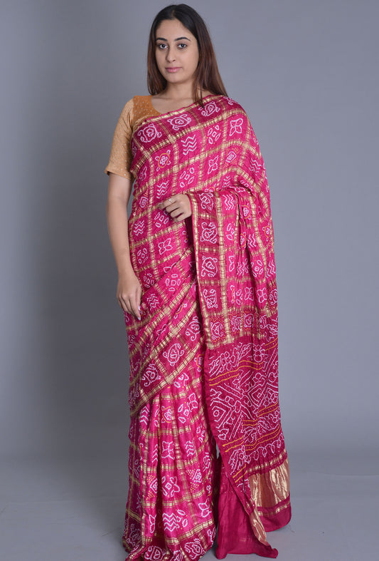 Pink, Purple Gharchola Saree