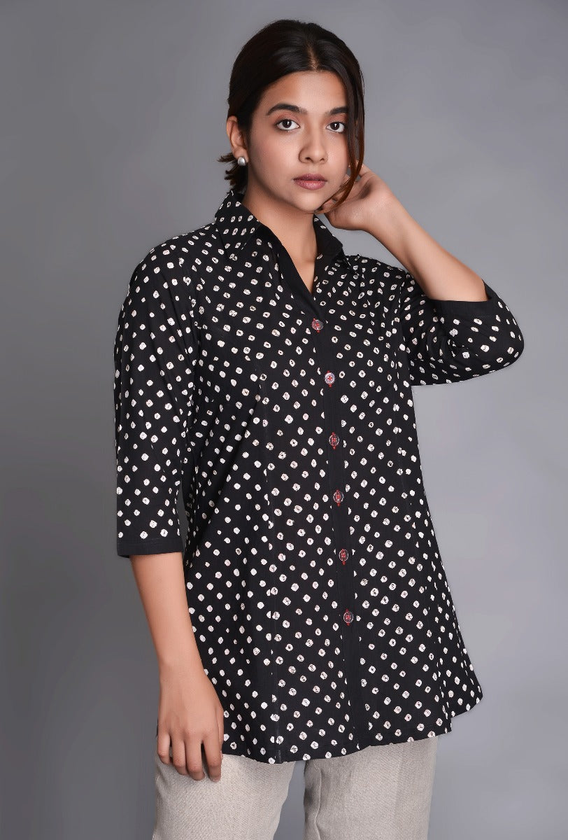 Black Cotton Bandhani Shirt