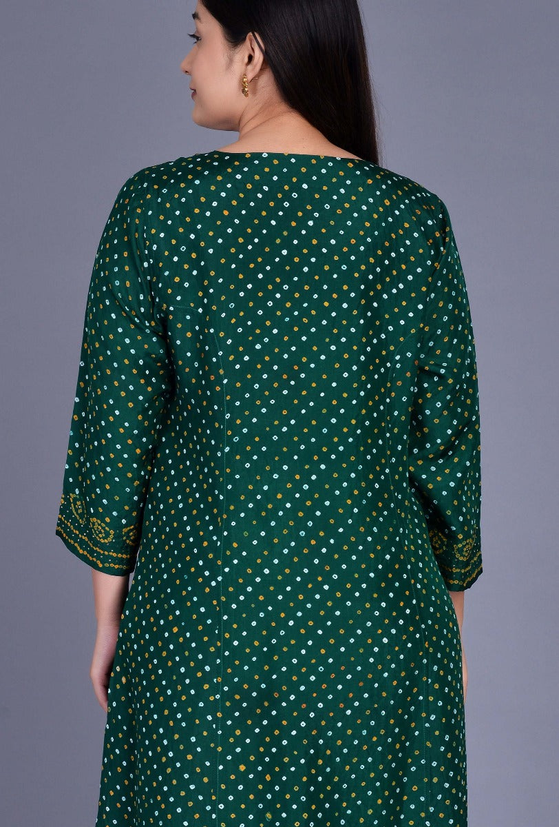 Silk Bandhani Kurta with Mookesh Work