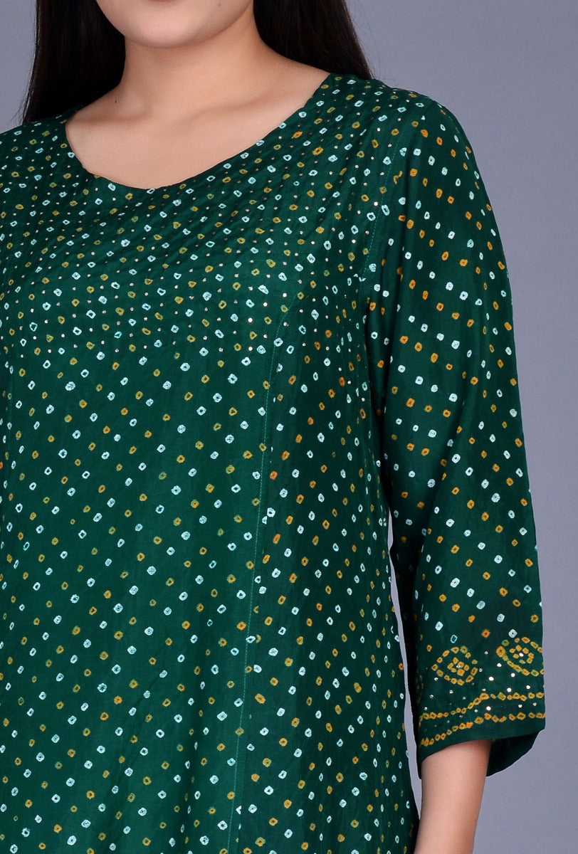 Silk Bandhani Kurta with Mookesh Work